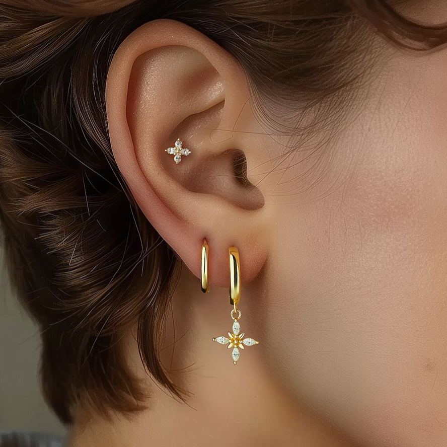 S925 sterling silver stud earrings set with zircon