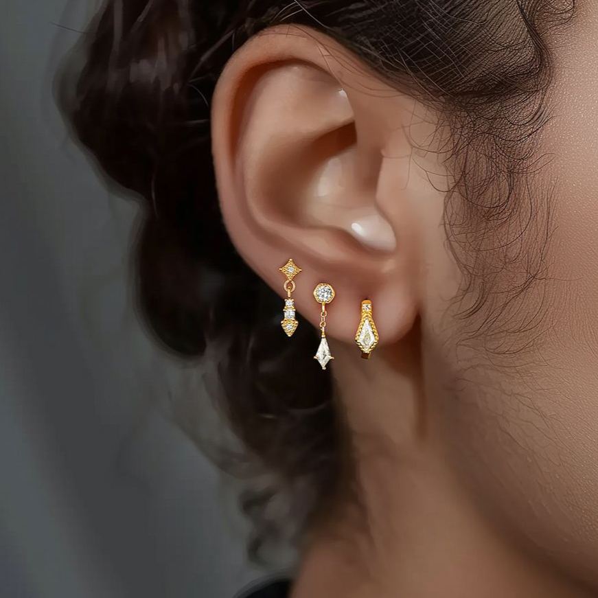 S925 Sterling Silver Geometric Zircon Stud Earrings