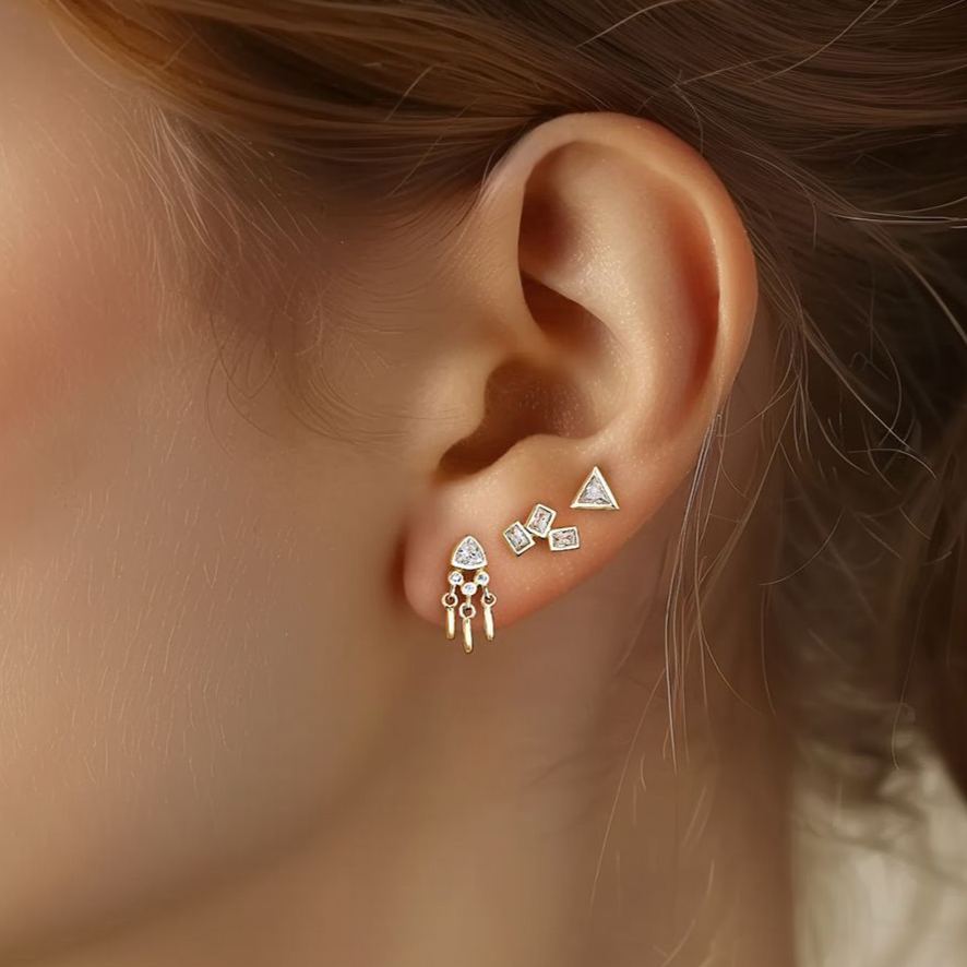 S925 Sterling Silver Geometric Square Zircon Stud Earrings