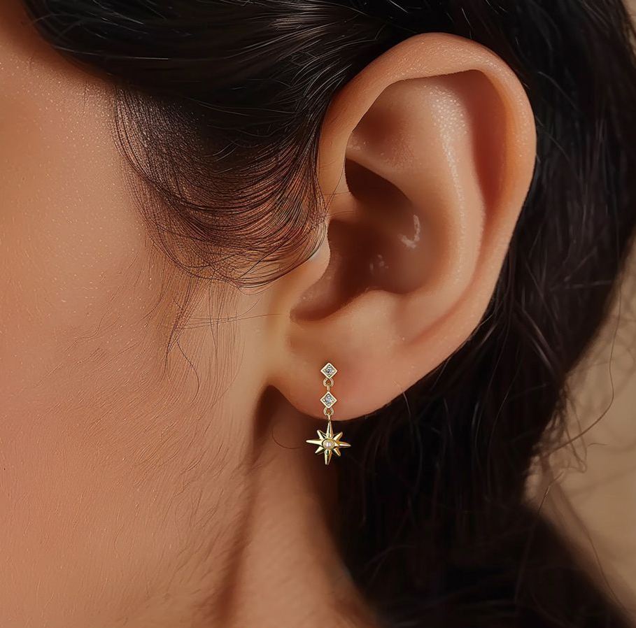 S925 Sterling Silver Star and Moon Stud Earrings with Zirconia