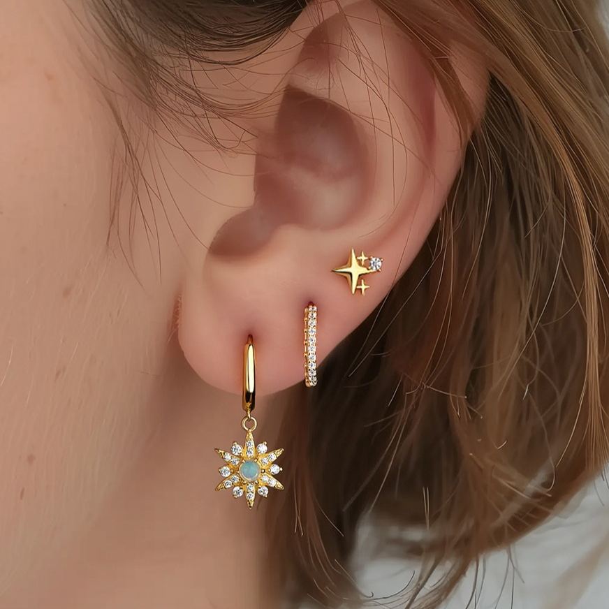 S925 Sterling Silver Micro-set Opal and Zircon Stud Earrings