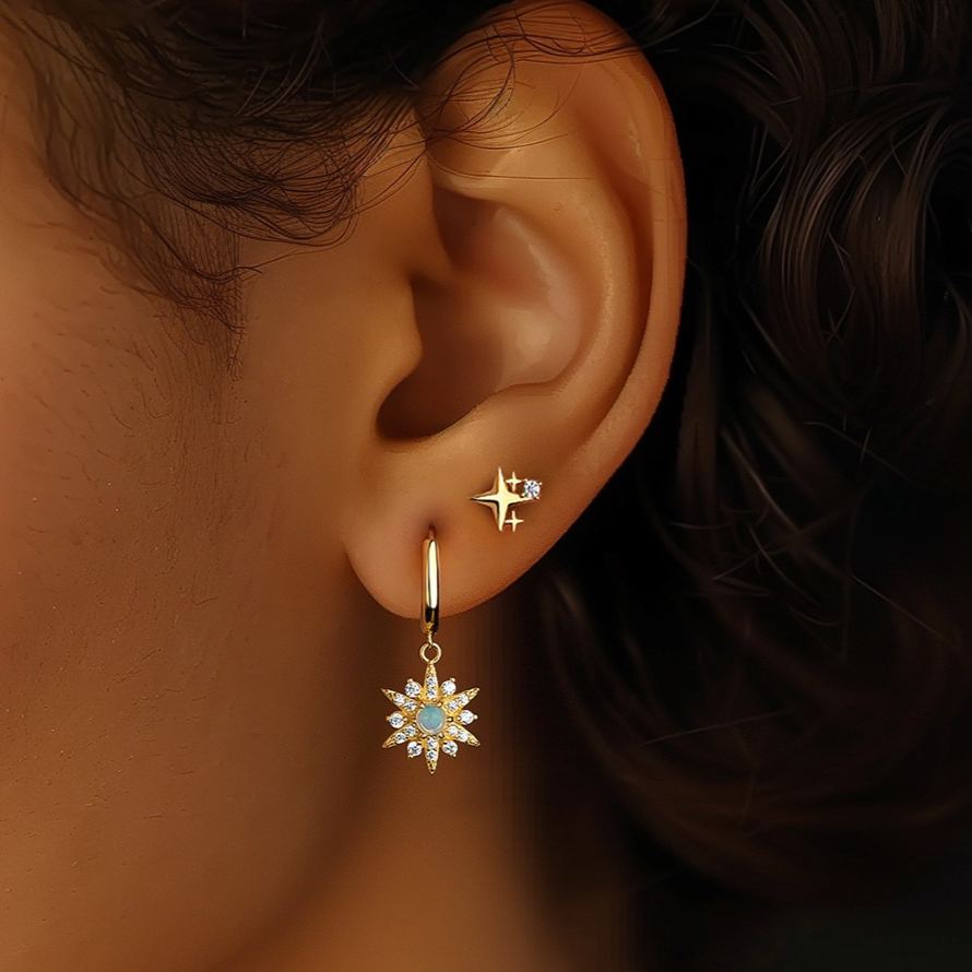 S925 Sterling Silver Micro-set Opal and Zircon Stud Earrings