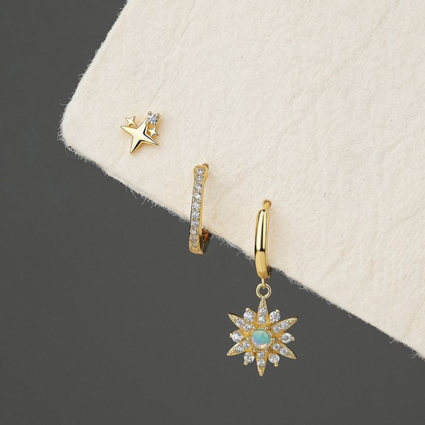 S925 Sterling Silver Micro-set Opal and Zircon Stud Earrings