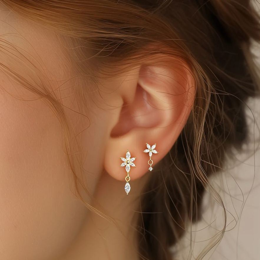 S925 Sterling Silver Petal Stud Earrings with Zirconia