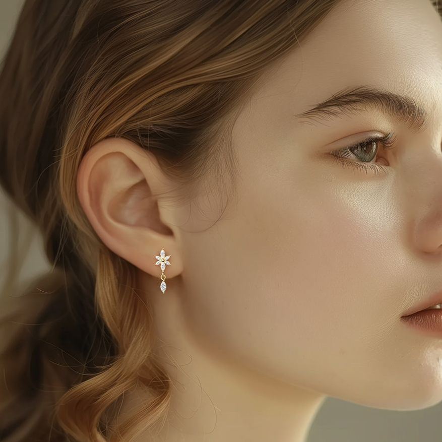 S925 Sterling Silver Petal Stud Earrings with Zirconia