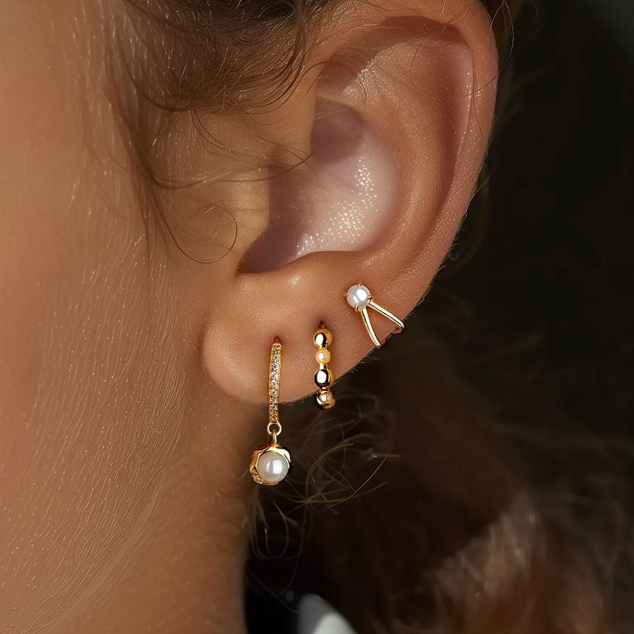 S925 Sterling Silver Geometric Zircon Earrings with Pearls