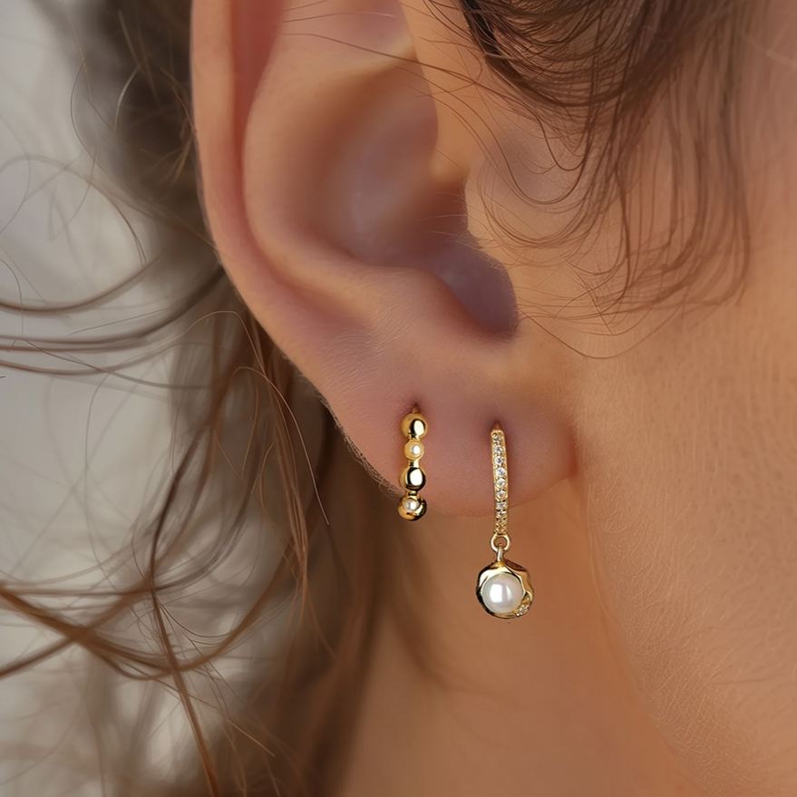 S925 Sterling Silver Geometric Zircon Earrings with Pearls