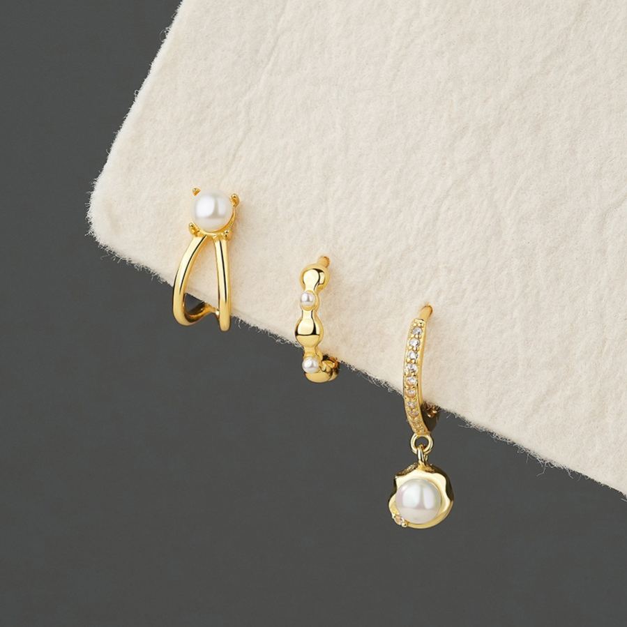 S925 Sterling Silver Geometric Zircon Earrings with Pearls