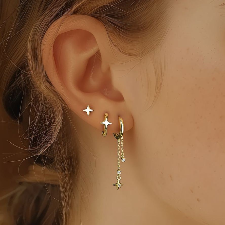 S925 Sterling Silver Star Stud Earrings with Zirconia