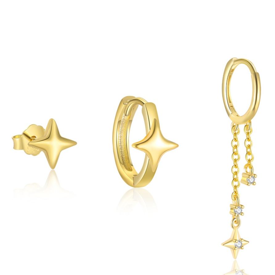 S925 Sterling Silver Star Stud Earrings with Zirconia