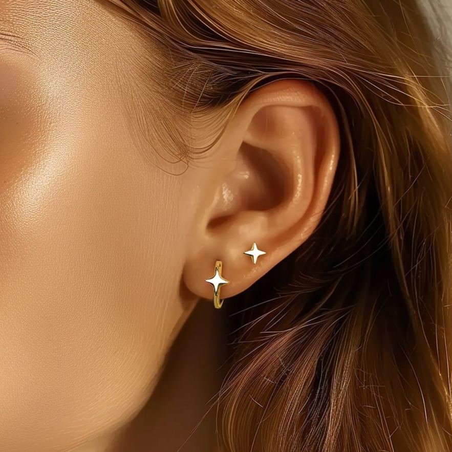 S925 Sterling Silver Star Stud Earrings with Zirconia