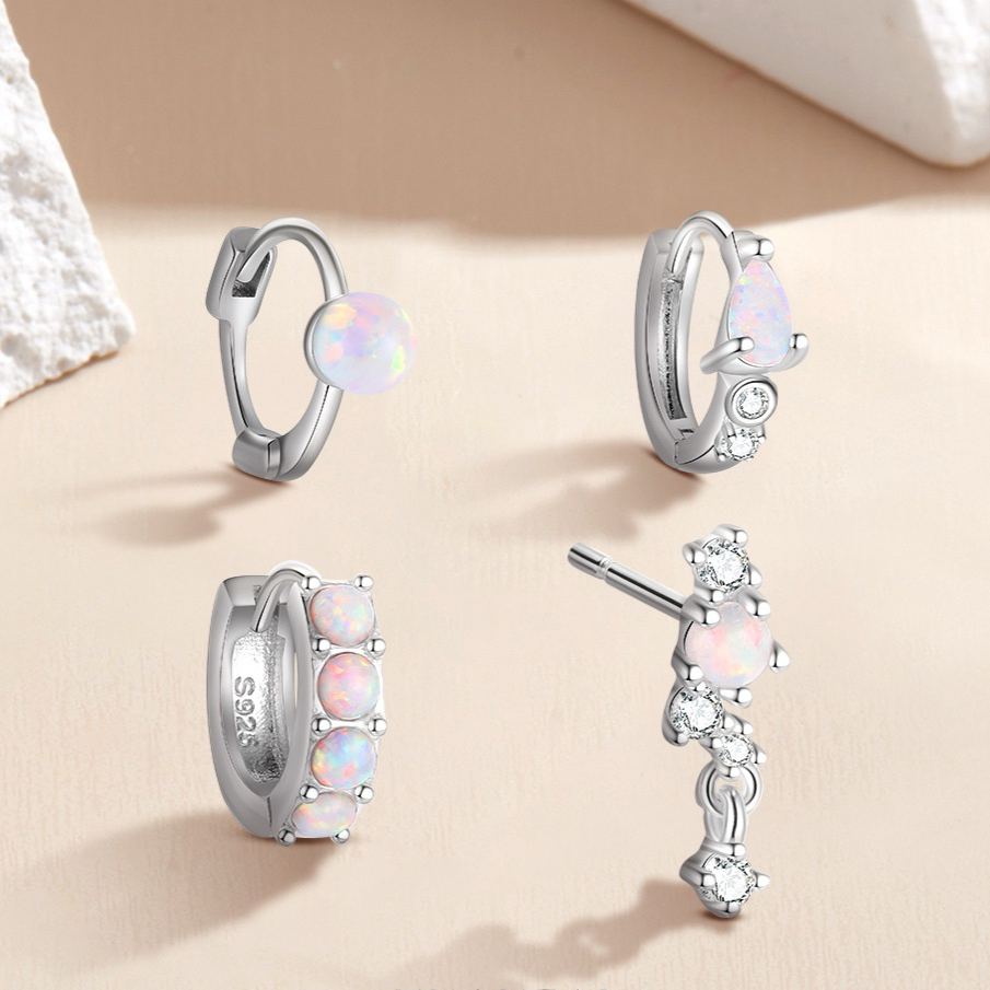 S925 Sterling Silver Opal and Zircon Earrings