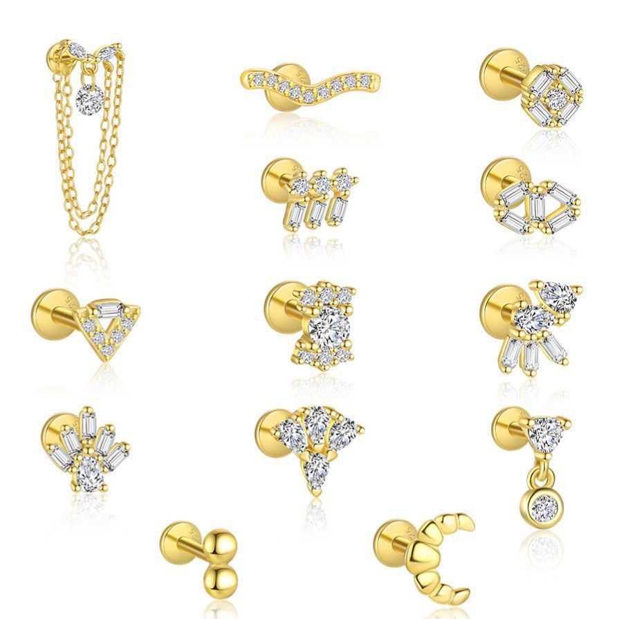 S925 Sterling Silver Flat-Top Stud Earrings with Zirconia