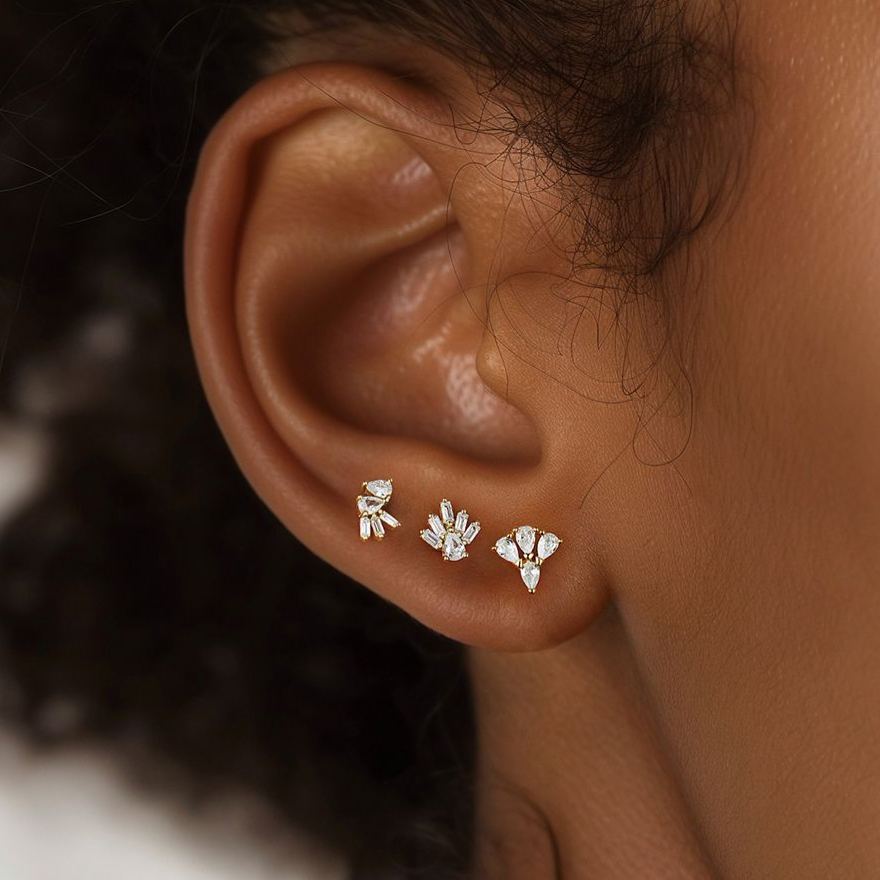 S925 Sterling Silver Flat-Top Stud Earrings with Zirconia
