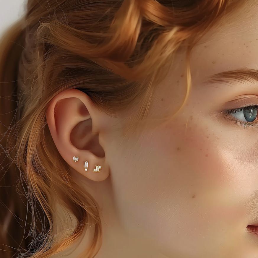 S925 Sterling Silver Geometric Stud Earrings with Sparkling Zirconia