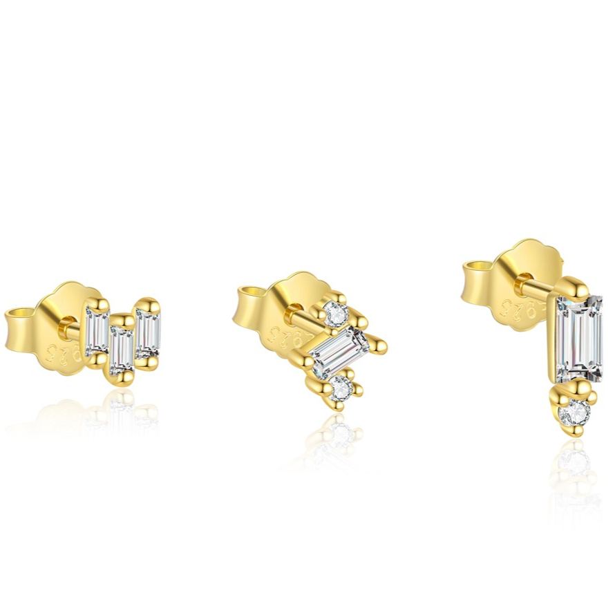 S925 Sterling Silver Geometric Stud Earrings with Sparkling Zirconia