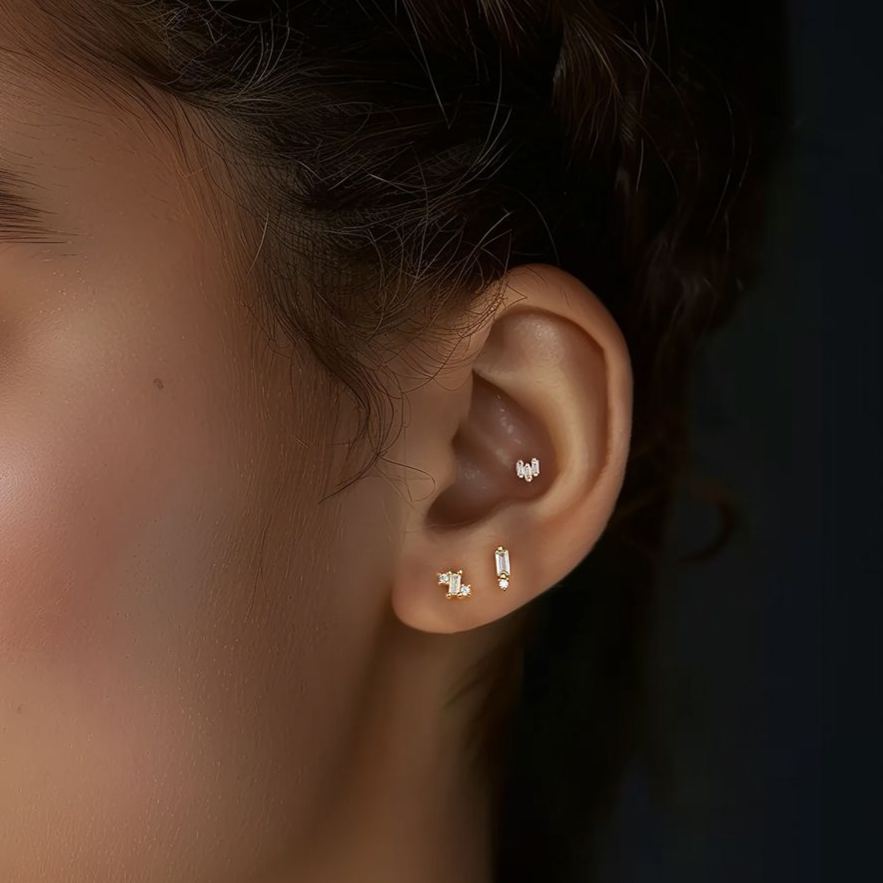 S925 Sterling Silver Geometric Stud Earrings with Sparkling Zirconia