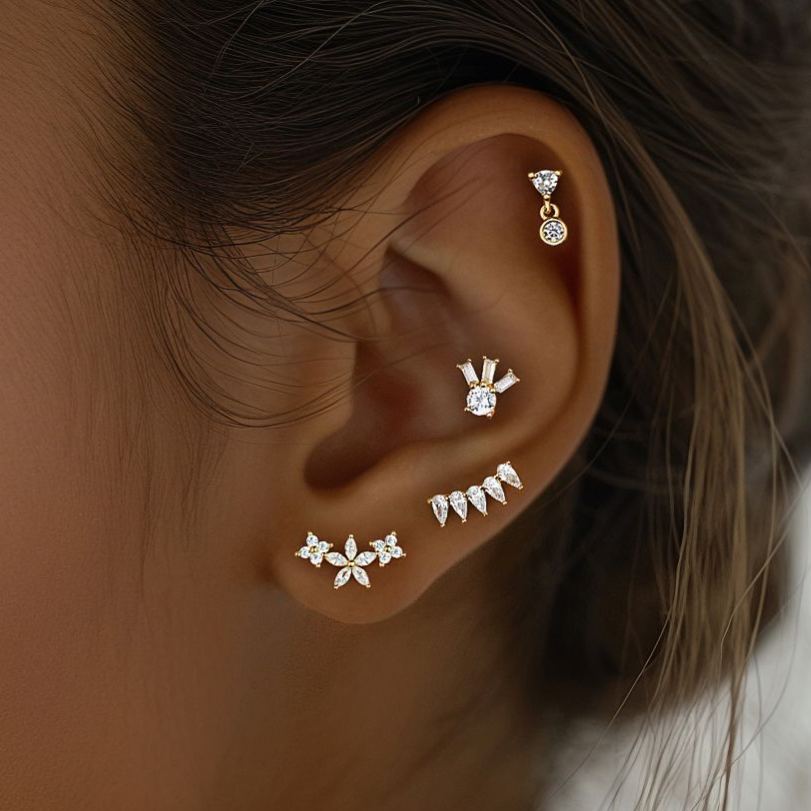 S925 Sterling Silver Zircon Stud Earrings