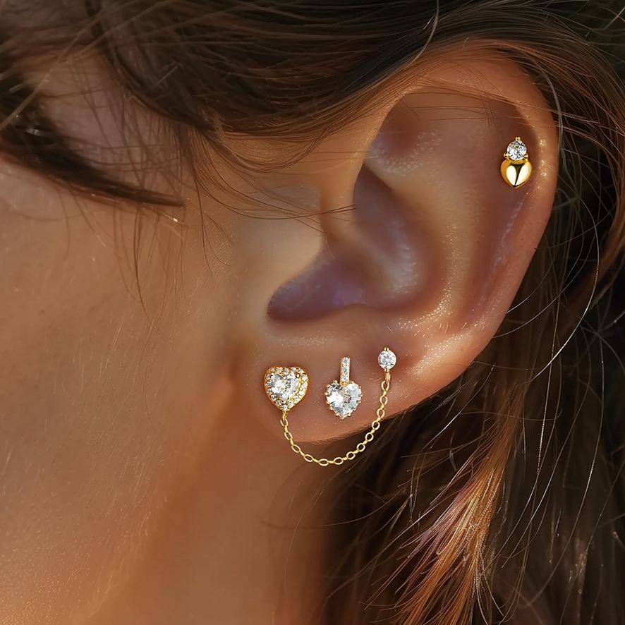 S925 Sterling Silver Heart-Shaped Stud Earrings with Zirconia