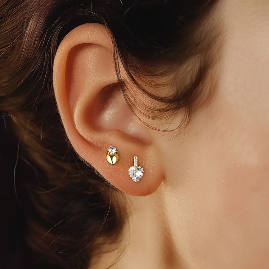 S925 Sterling Silver Heart-Shaped Stud Earrings with Zirconia