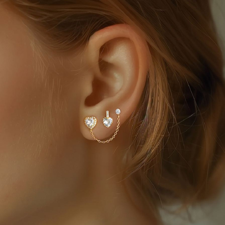 S925 Sterling Silver Heart-Shaped Stud Earrings with Zirconia