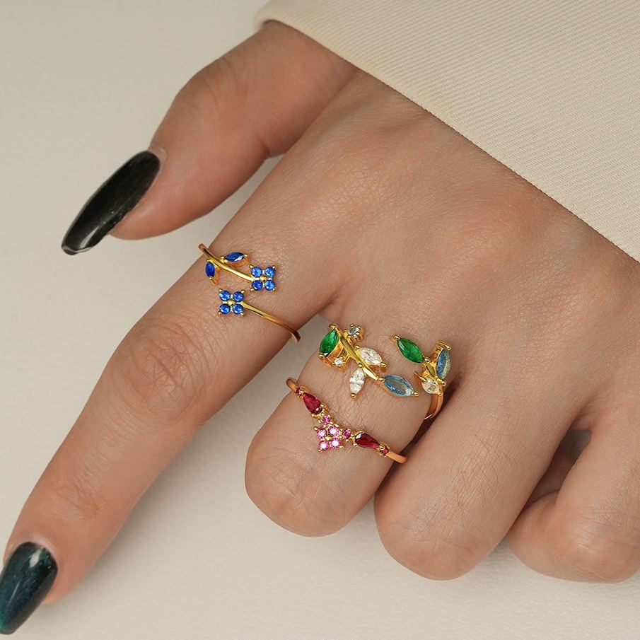 S925 Sterling Silver Open Ring with Colorful Sparkling Zirconia