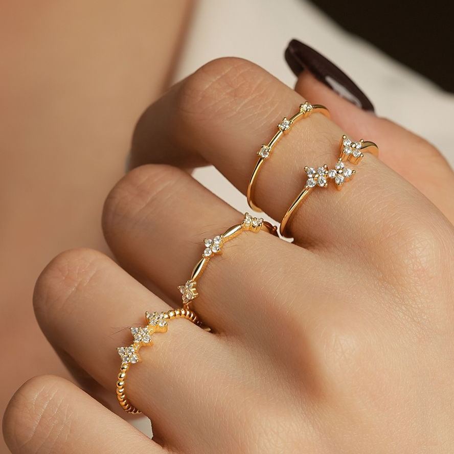 S925 Sterling Silver Flower Ring with Zirconia