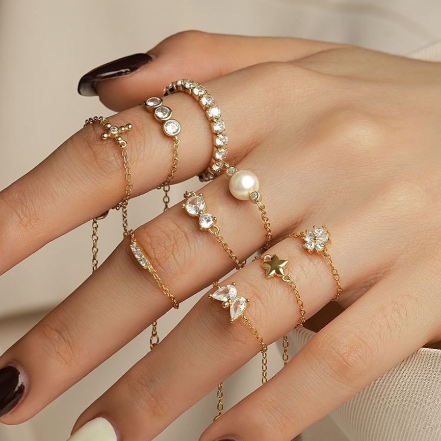 S925 Sterling Silver Chain Ring with Zirconia