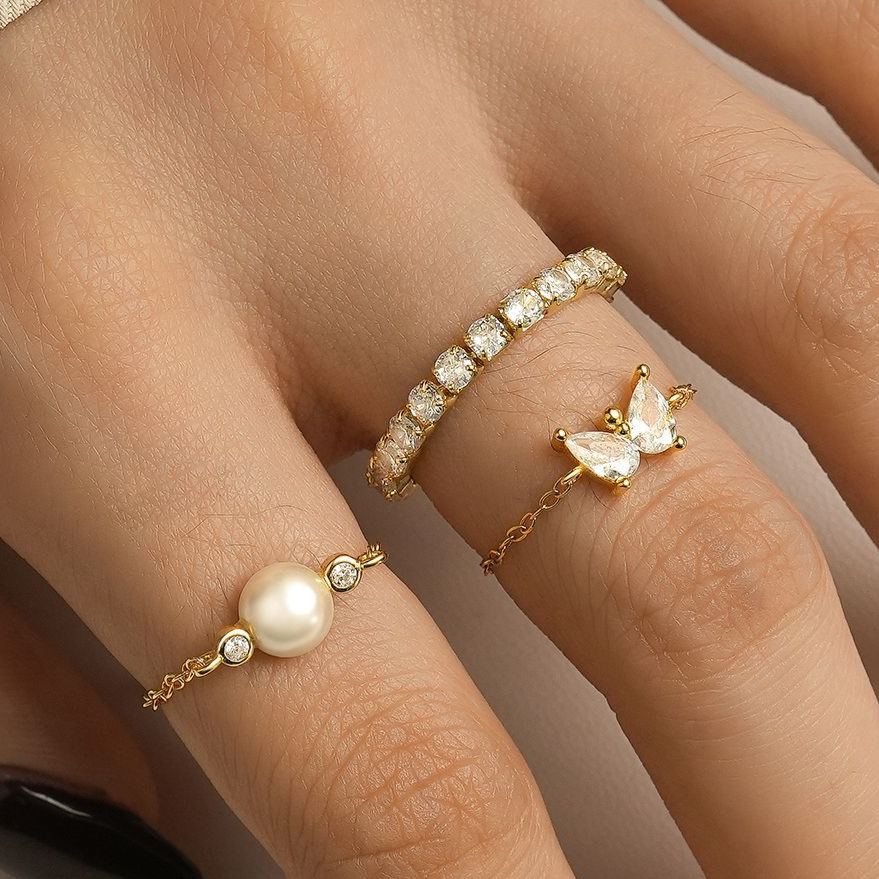 S925 Sterling Silver Chain Ring with Zirconia