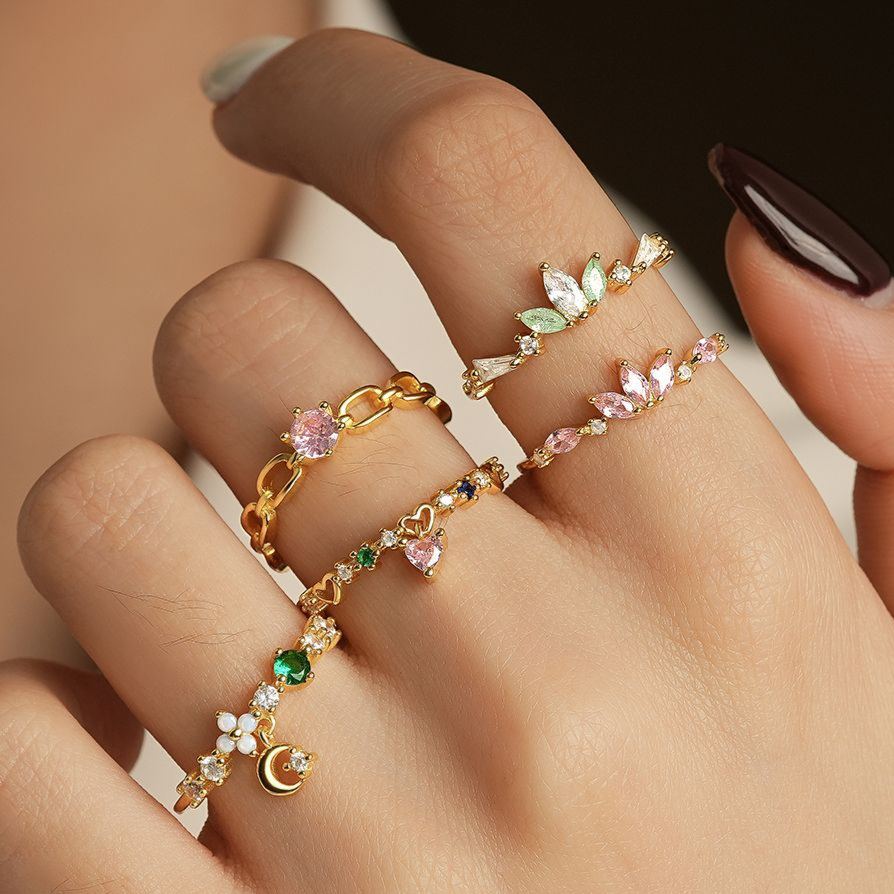 S925 Sterling Silver Flower Ring with Colorful Cubic Zirconia