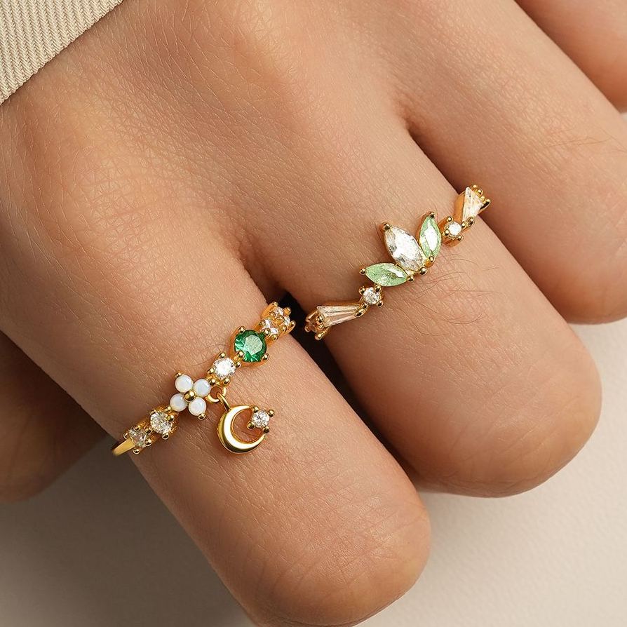 S925 Sterling Silver Flower Ring with Colorful Cubic Zirconia