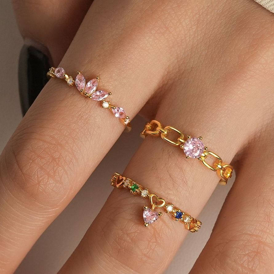 S925 Sterling Silver Flower Ring with Colorful Cubic Zirconia