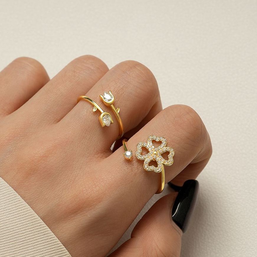 S925 Sterling Silver Petal Zircon Ring