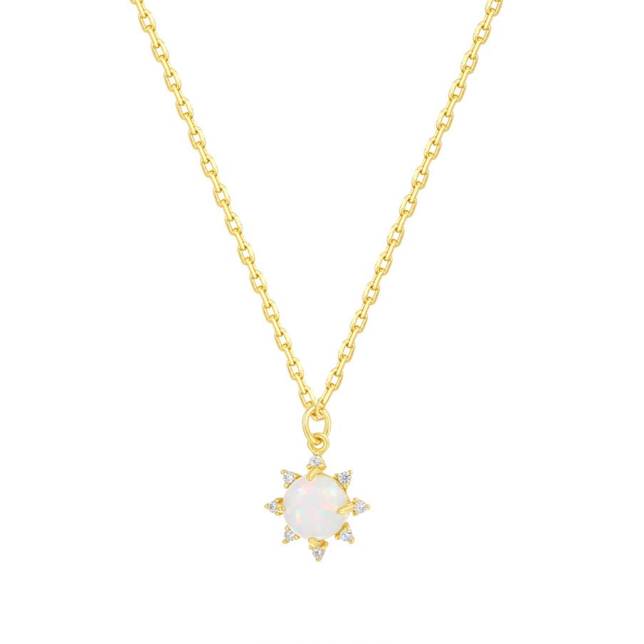 S925 Sterling Silver Opal and Zircon Necklace