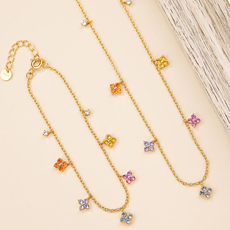 S925 Sterling Silver Necklace with Colorful Zirconia