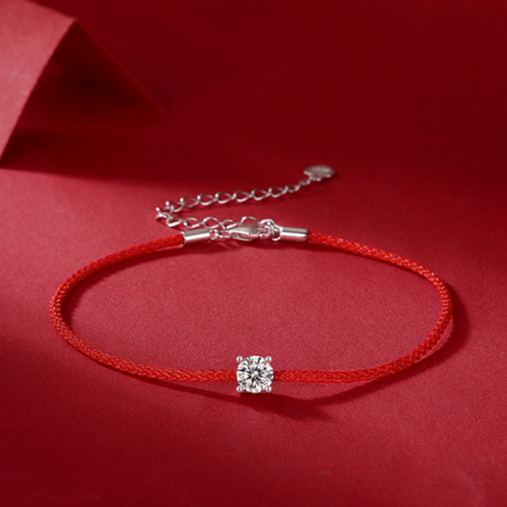 S925 Silver Moissanite Red Cord Bracelet