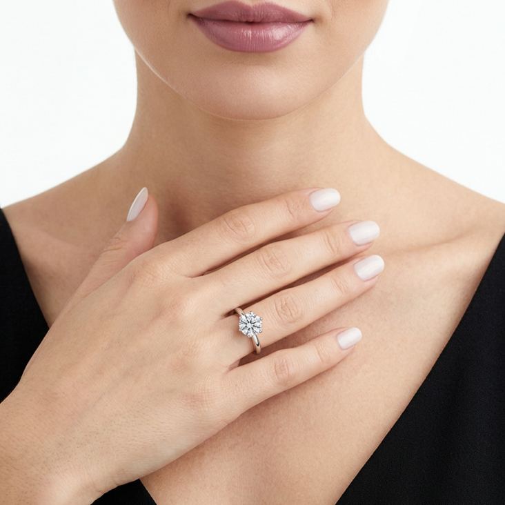 S925 Sterling Silver Six-Prong Moissanite Solid Band Ring