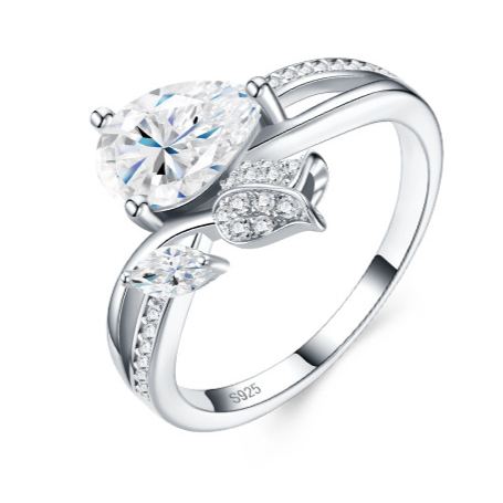 S925 Silver Pear-Shaped Moissanite Ring