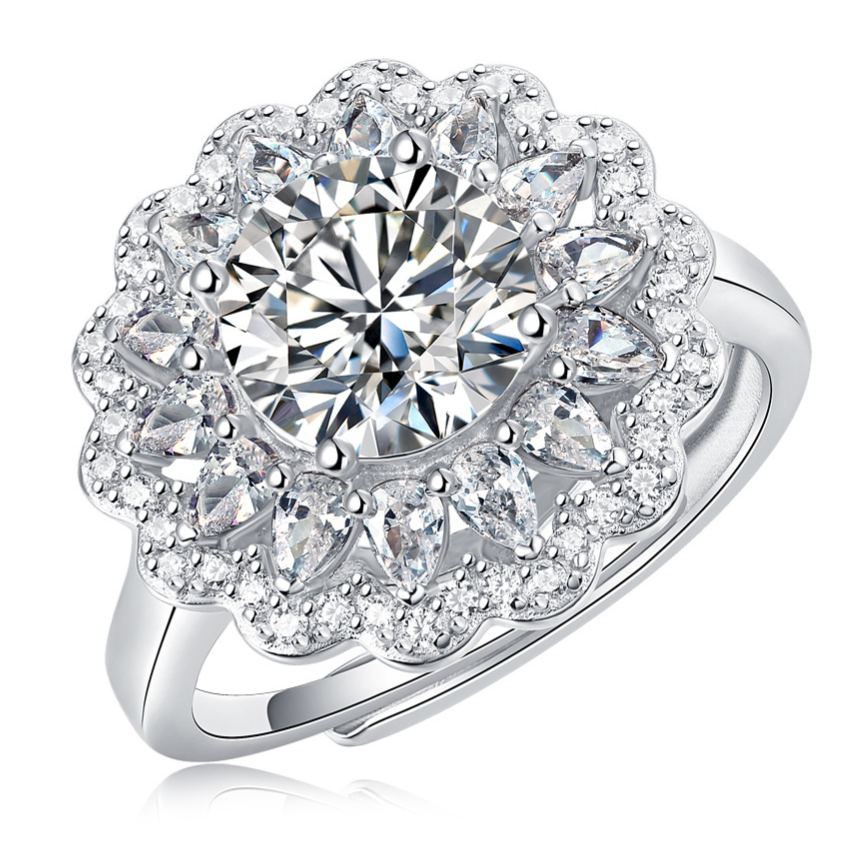 S925 Sterling Silver Fully Pave-Set Moissanite Adjustable Ring