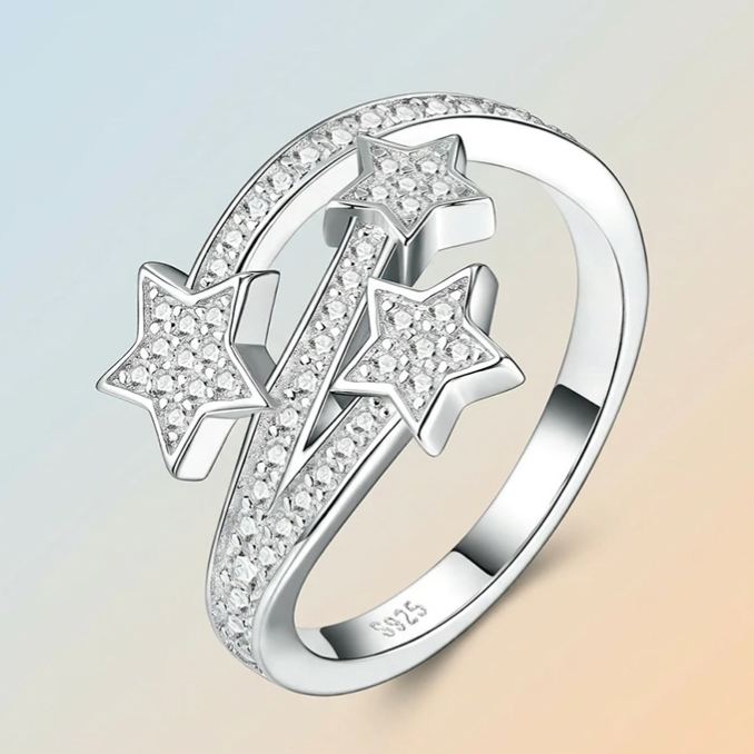 S925 Sterling Silver Star Moissanite Ring