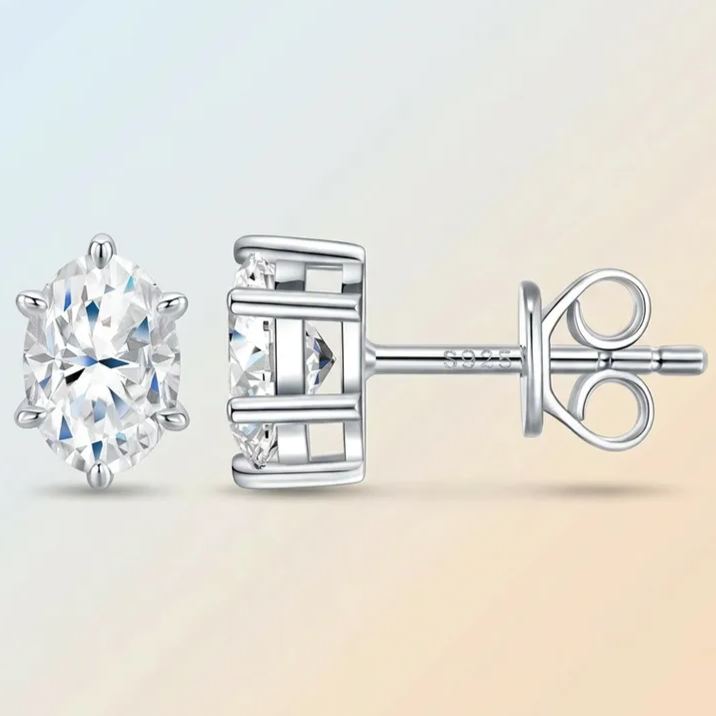 S925 Silver Oval Moissanite Stud Earrings