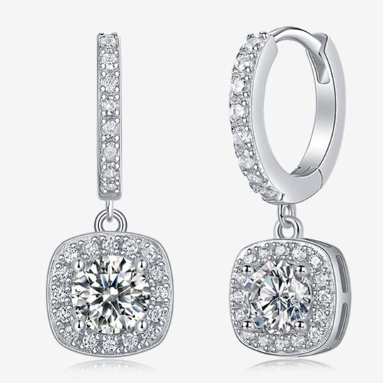S925 Sterling Silver Long Round Moissanite Earrings