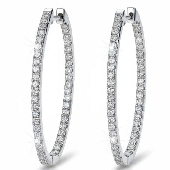 S925 Sterling Silver Super-Sparkly Large Hoop Earrings with Moissanite