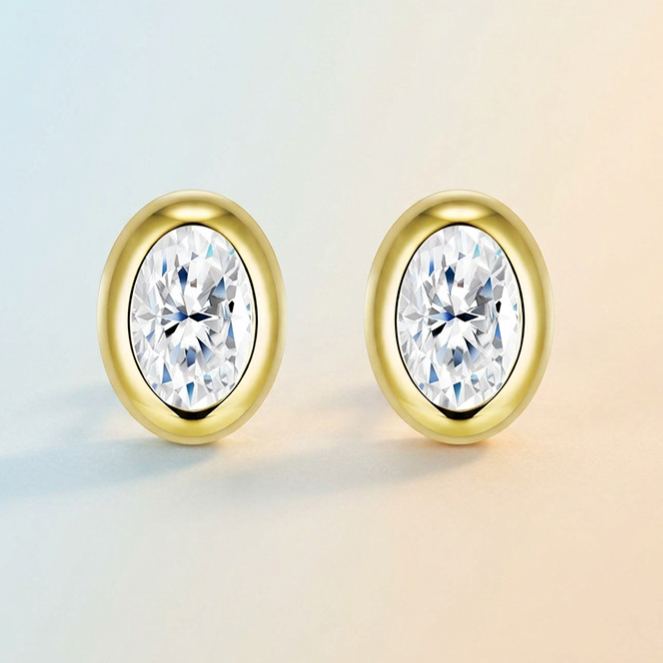 S925 Silver Gold-Plated Moissanite Stud Earrings