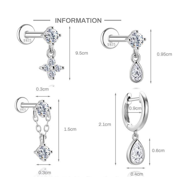 S925 Sterling Silver Square Star & Moon Moissanite Stud Earrings