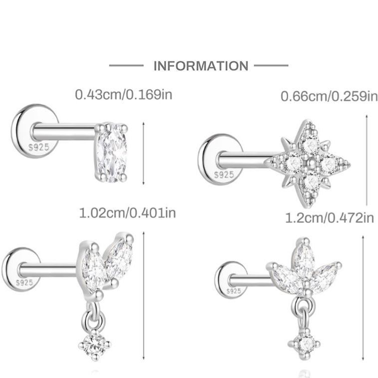 S925 Sterling Silver Moissanite Four-Petal Flower Stud Earring