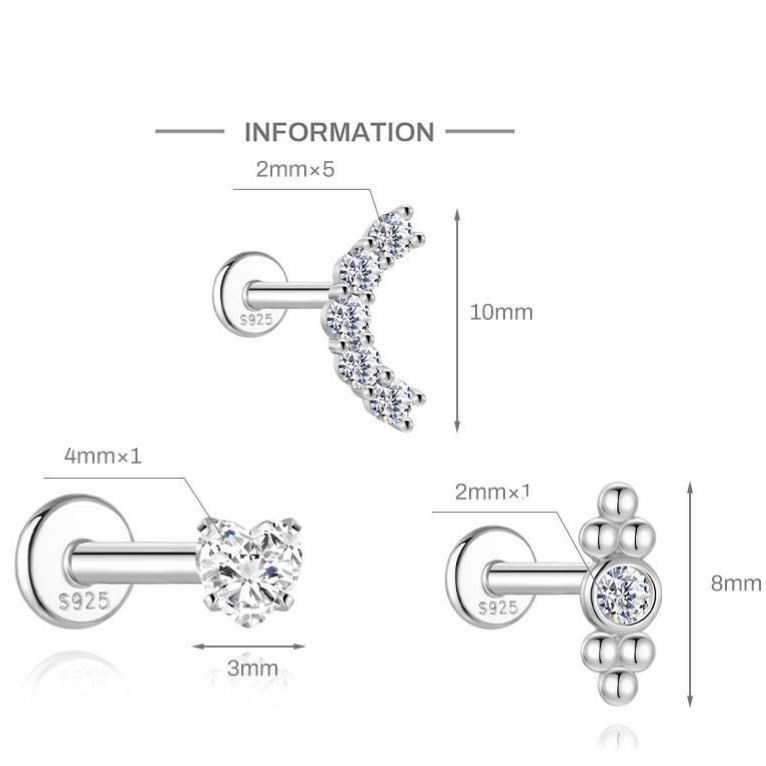 S925 Sterling Silver Moissanite Ear Stud: Starburst, Heart, Pentagram, Butterfly, and Eye Designs