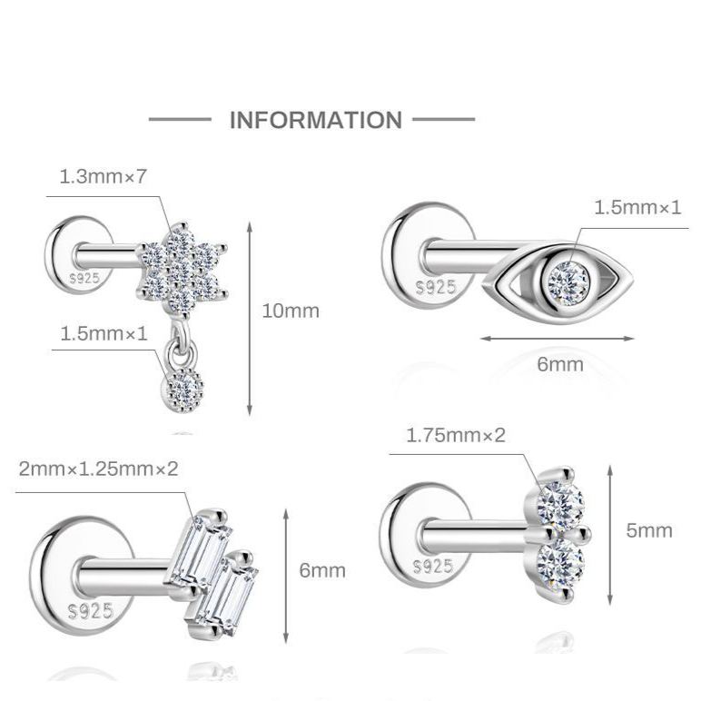 S925 Sterling Silver Moissanite Ear Stud: Starburst, Heart, Pentagram, Butterfly, and Eye Designs