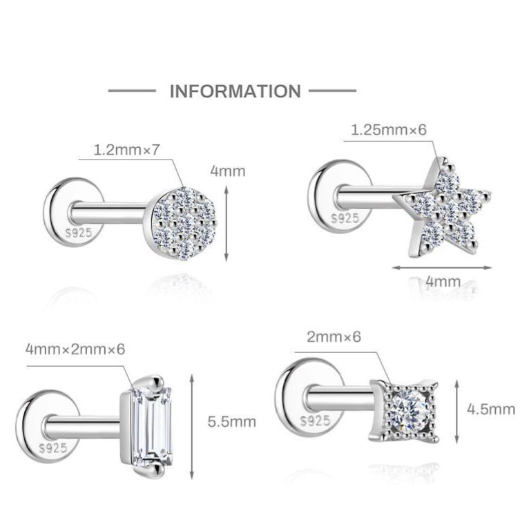 S925 Sterling Silver Moissanite Ear Stud: Starburst, Heart, Pentagram, Butterfly, and Eye Designs