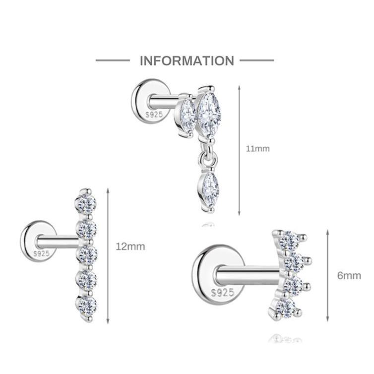 S925 Sterling Silver Moissanite Threaded Cartilage Stud
